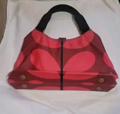 Orla Kiely Coated Canvas Red Classic Stem Leather Shoulder Strap Bag • $39.77