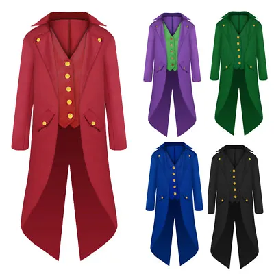 Kids Gothic Jacket Medieval Steampunk Tailcoat Cosplay Coat School Party Costume • £12.99