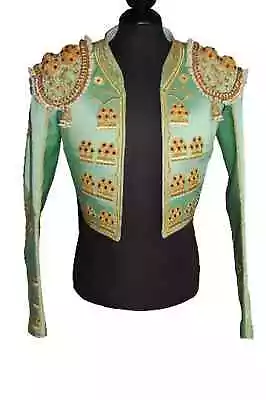 Custom Made Men's Green Satin Matador Jacket Golden Embroidered Styled Costume • £799.99