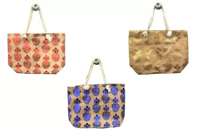 Pack Of 3 Ladies Nautical Beach Bag Shoulder Pineapple Print Summer Tote Holiday • £11.99