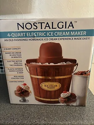 Nostalgia 4qt Wooden Bucket Electric Ice Cream Maker - Brown • $44.95