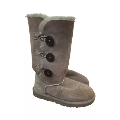 UGG Women's Bailey Button Triplet Tall Charcoal Grey Suede Boots 1873 Size 5 • $53.99