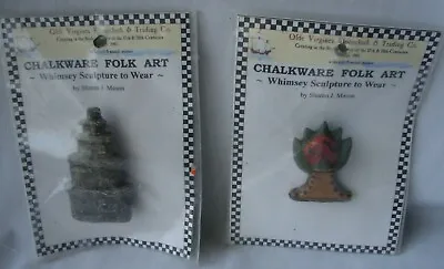 Chalkware Folk Art Whimsey Sculpture To Wear By Sharon J Mason NIP New Two Pins • $7.99