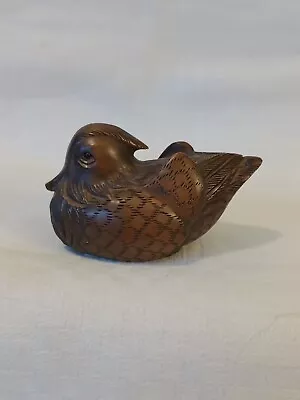 Small Japanese Hand Carved Wooden Netsuke Of A Mandarin Duck Signed • £19.95
