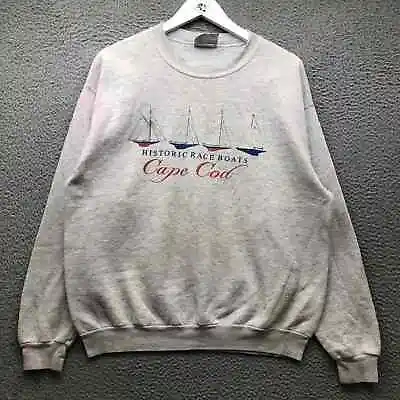 Vintage 90s Lee Cape COD Historic Race Boats Sweatshirt Men's Large Graphic Gray • $24.99