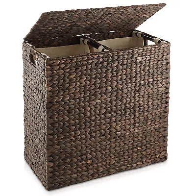 2-Section Laundry Hamper Basket Sorter W/ Lid & Removable Liner Bags For Clothes • $89.99