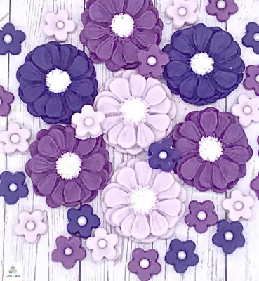 30 Purple Edible Fondant Sugar Flowers Cake Toppers Wedding Birthday Christening • £5.99