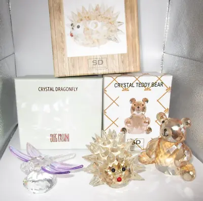 Lot 3 SD & Oleg Cassini Crystal Figurines Teddy Bear Dragonfly Hedgehog NEW • $49.95