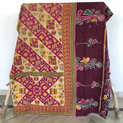 Indian Vintage Kantha Throw Twin Quilt Ralli Handmade Adults Bedding Gudri 1 Pc • $33.95