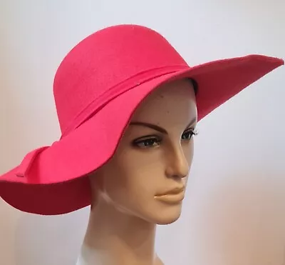 Women's Red Felt Hat Fedora Floppy Wide Brim Bowknot Ladies  • £10