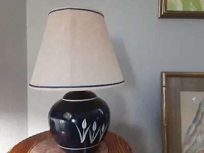 C N Burman Portable Round Table Lamp Shade 1 Bulb Vintage Cobalt Glass Tulip  • $125