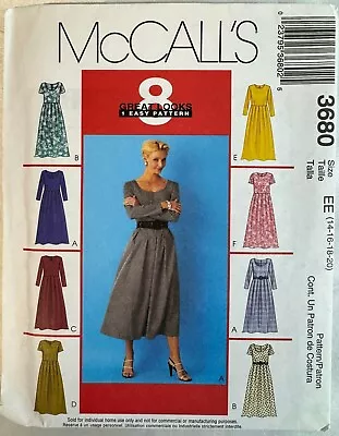 McCALL'S #3680 Size EE (14 16 18 &20) Womens Dress Pattern Uncut • $14.25