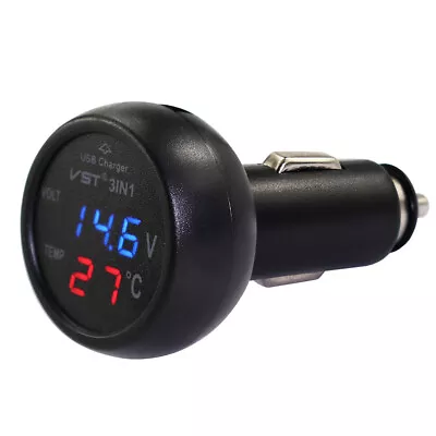 3 In 1 Car Voltmeter Thermometer 12V 24V Multifunctional Adapter (Red Blue) • £6.83