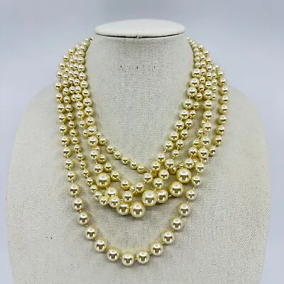 J. Crew Statement Necklace Faux Pearl Graduated 5 Strand Layered Estate Costume • $29.71