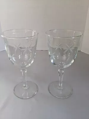Set Of 2 Vtg Libbey Candlelight Etched Large Wine Glasses Goblets MCM Starburst • $20