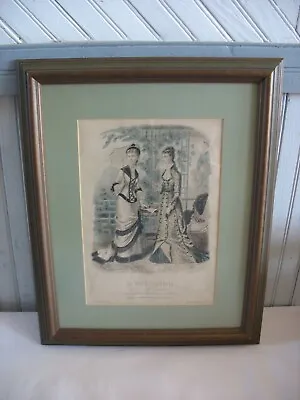 Antique Original 1878 La Mode Illustree French Fashion Print Plate #18 Framed • $48.55