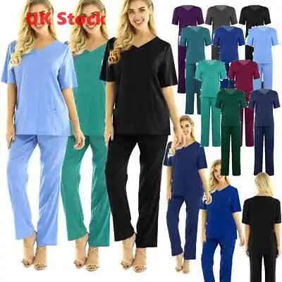 £17.39 • Buy Women Men Medical Doctor Nursing Scrubs Hospital Uniform Top Pants Set Workwear