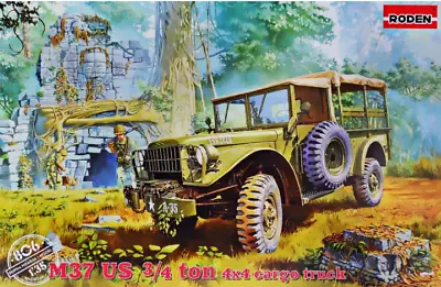 M37 US 3/4 Ton 4x4 Cargo Us Truck WWII -model Kit 137 Mm Scale 1/35 Roden 806 • $48.98