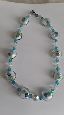 Vintage Foiled  Murano Glass Bead Necklace • £8.99