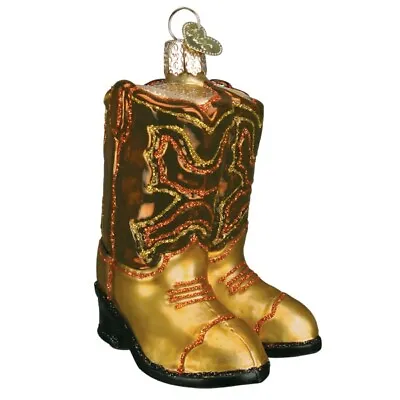 Western Cowboy Boots Farm Outdoor Rustic Glass Ornament 3.5” Old World Christmas • $19.19