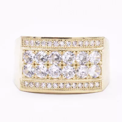 Men's Full Oval Rectangle CZ Set Ring Real Solid 10K Yellow Gold Size 10 • $356.94