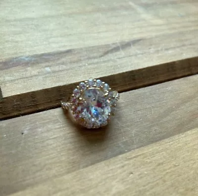 QVC Diamonique 6.05ct Gold Plated Oval Cocktail Ring Size O • £20