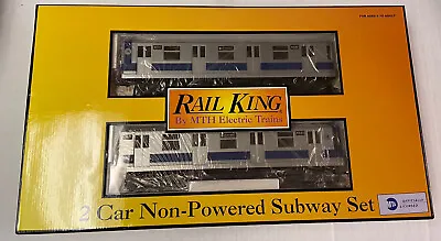 MTH Rail King 30-2161 MTA 2-Car Subway Non-Powered Set Silver Blue 4550 4551 NEW • $294