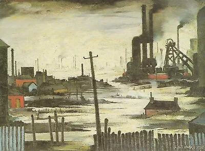 L S Lowry Picture Industrial  River Scene 1935 Exquisuite Smaller Mounted Print • $14.93