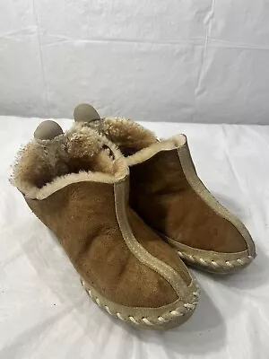 L.L Bean Wicked Good Mocs Brown Suede Fleece Slippers Size 8 • $18.75