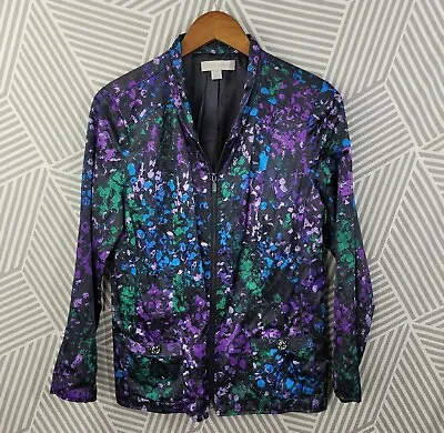 Laura Ashley Jacket Size Medium Art Full Zip Splatter Print Purple Green Blue • $22.09