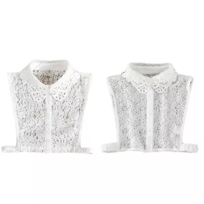 Hollow Out Floral Lace Fake Collar Button Down Detachable White Lapel Half Shirt • £9.12