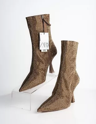 Zara Womens Gold Ankle Boots Bootie Sparkly High Heel US 7.5 EU 38 NWT 2108/010 • $119.99