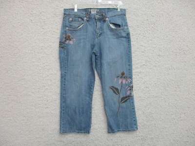 $21.31 • Buy VINTAGE Z Cavaricci Jeans 12 Womens Regular Size Blue Denim Beaded Floral Crop