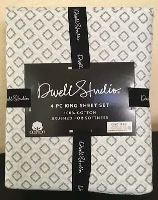 Dwell Studio 4 Pc KING Sheet Set Green Diamonds On White 100% Cotton SOFT. New • $39