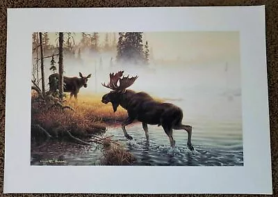 Michael Dumas 1980s Deer Cow Bull MOOSE Nature River Painted Art Print Poster FN • $29.99