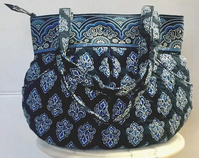 VERA BRADLEY Handbag Purse Calypso Blue Cotton Bulbous Shape Rare Retired 2009 • $19.97