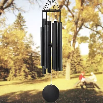 Large 38  Metal 8 Tube Deep Tone Resonant Bass Sound CHURCH Bell Windchime Black • $37.09