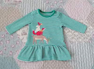 Joules Baby Girl's Woodland Animals Green Striped Tunic Dress Size 0-3 Months • £0.99