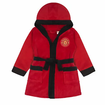 Manchester United Baby Dressing Gown Toddler Robe Hooded Fleece OFFICIAL Gift • £14.99