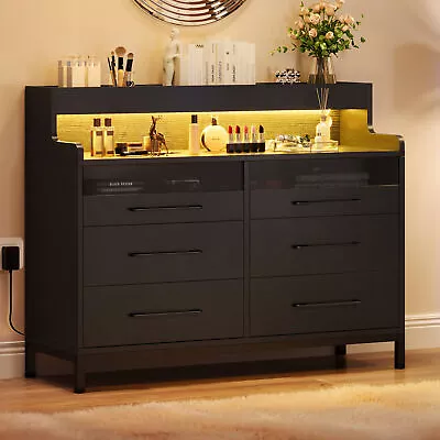 6-Drawers LED Dresser Bedside Wood Storage Dressers Chests Of Drawers Organizer • $169.99