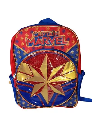 Captain Marvel Avengers Comics Red Blue Gold 16  Backpack School Book Bag Zipper • $10.47