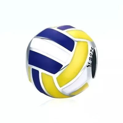 Blue White & Yellow Enamel Volleyball Charm Sterling Silver • $23