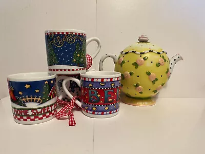 Mary Engelbreit Set 4  Mini Mugs / Christmas Ornaments + Night Light Teapot • $17