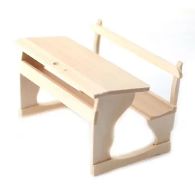 Dolls House Bare Wood Twin Double School Desk & Bench Old Fashioned Furniture • $14.48