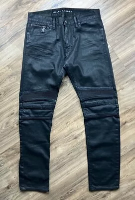 Ralph Lauren Black Label Waxed Moto Jeans 30x32 Green Army Camo Motorcycle • $249.99