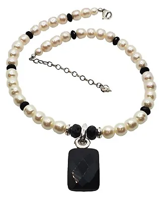 CAROLEE Rare Vintage Black White PEARL + Black Onyx Pendant NECKLACE 17  • $9.99