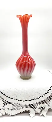 Vtg Lauscha Bimini Orange Swirl Ruffle Top Vase • $22