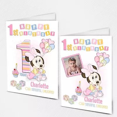 Personalised First 1st Birthday Card Minnie &Mickey Mouse Disney Baby Inspired • £3.70