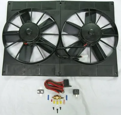$139.87 • Buy 1955-57 Tri 5 Chevy Dual 11  Electric Radiator Cooling Fans + Relay & Thermostat