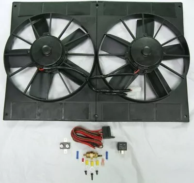 1955-57 Tri 5 Chevy Dual 11  Electric Radiator Cooling Fans + Relay & Thermostat • $159.87